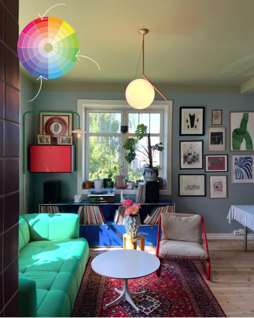 Scandinavian Colorful home with a triadic color scheme.