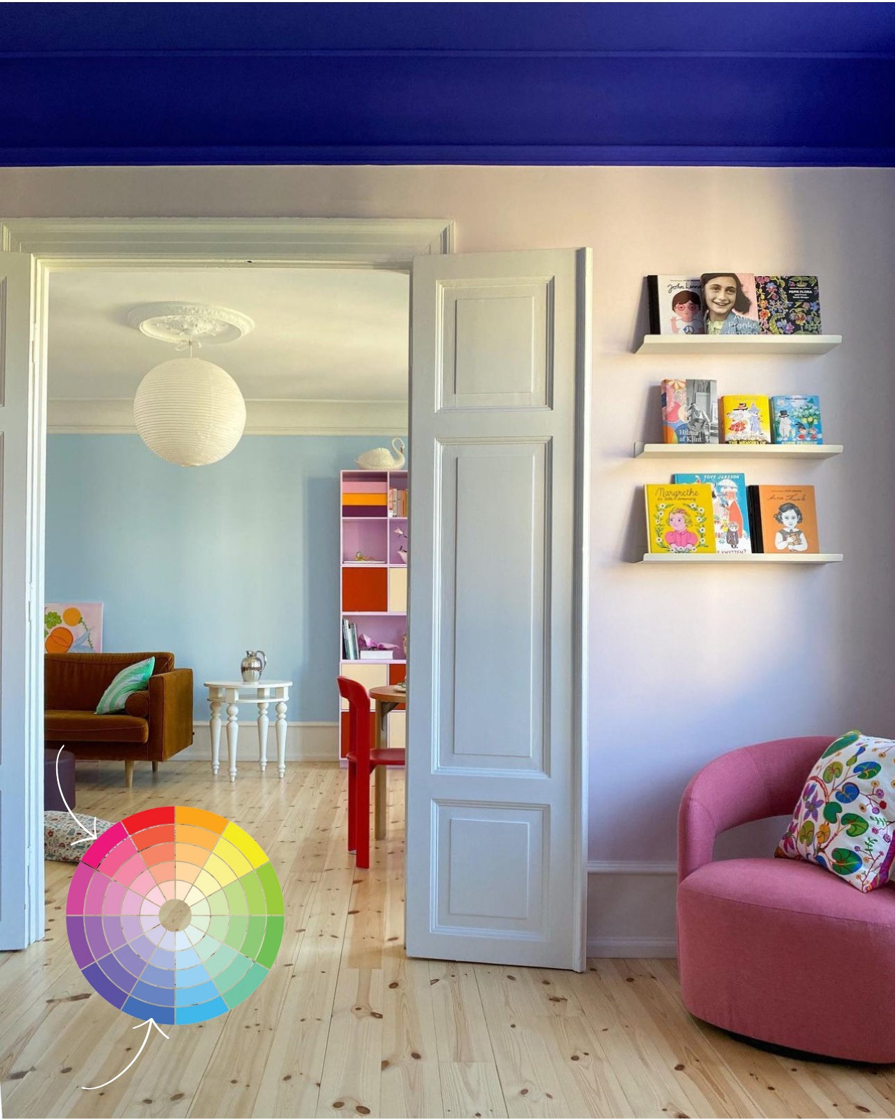Danish livingroom in vibrant colors.