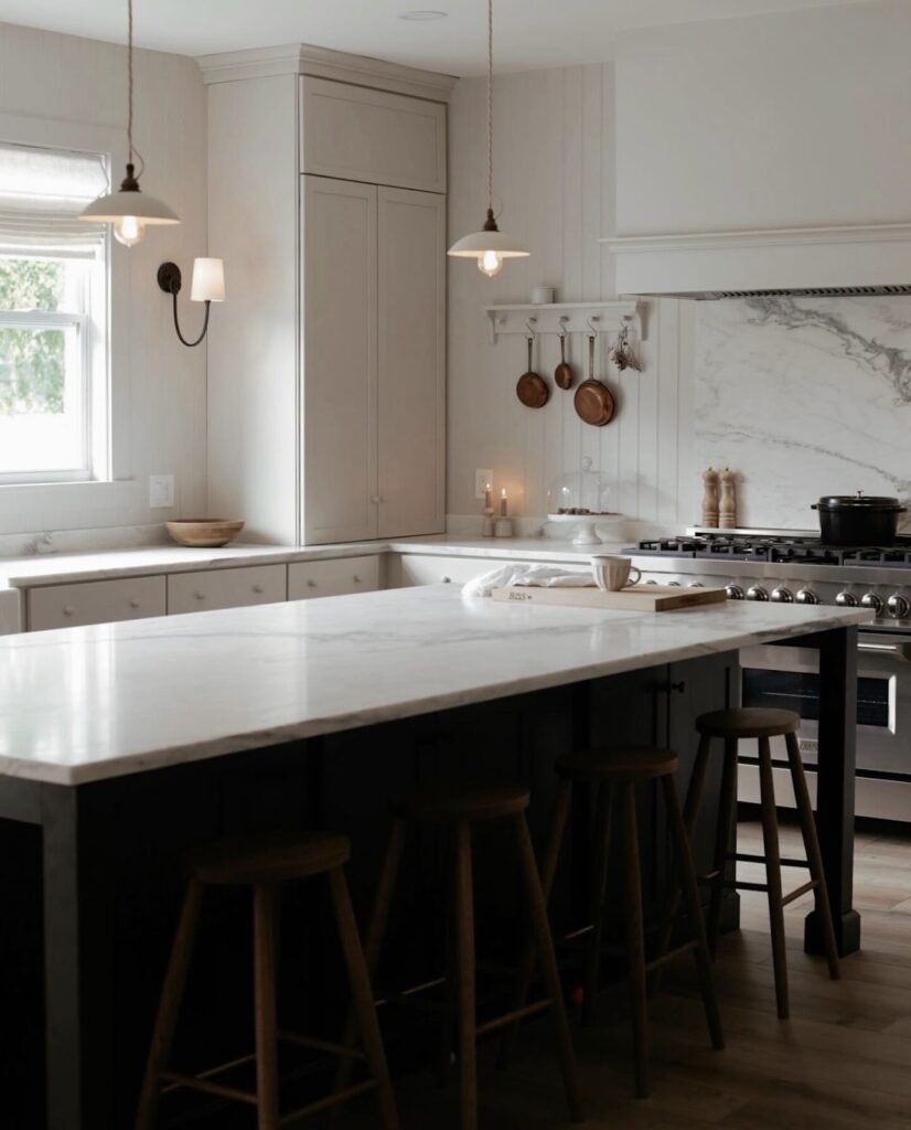 Neutral Scandinavian Modern Country style kitchen.