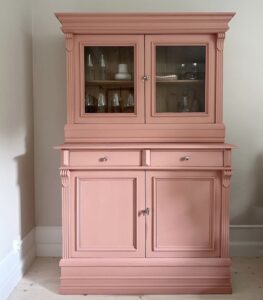 Big romantic pink Renovated Cabinet with glass doors.