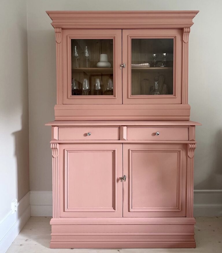 Big romantic pink Renovated Cabinet with glass doors.