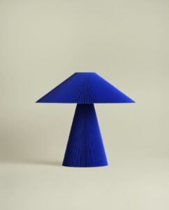 Blue 3D printed lamp in cobalt blue from Manu Matters.