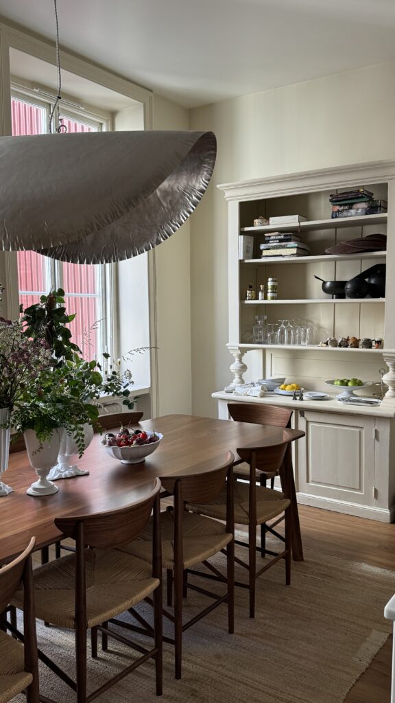 Dining area in Scandinavian style with danish elegant furniture.